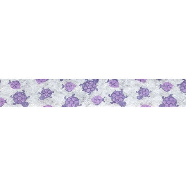 Biais replié 20 mm Violet Poissons et tortues x1m