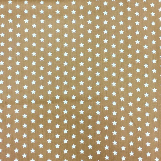 Tissu Coton imprimé Beige foncé Etoiles Blanches - Par 10 cm