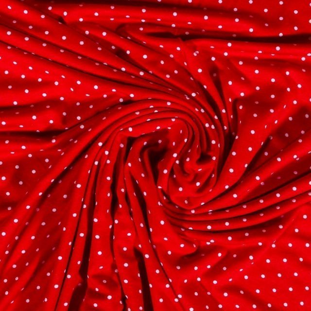Tissu Jersey Viscose Rouge Pois 3mm Blanc - Par 10 cm