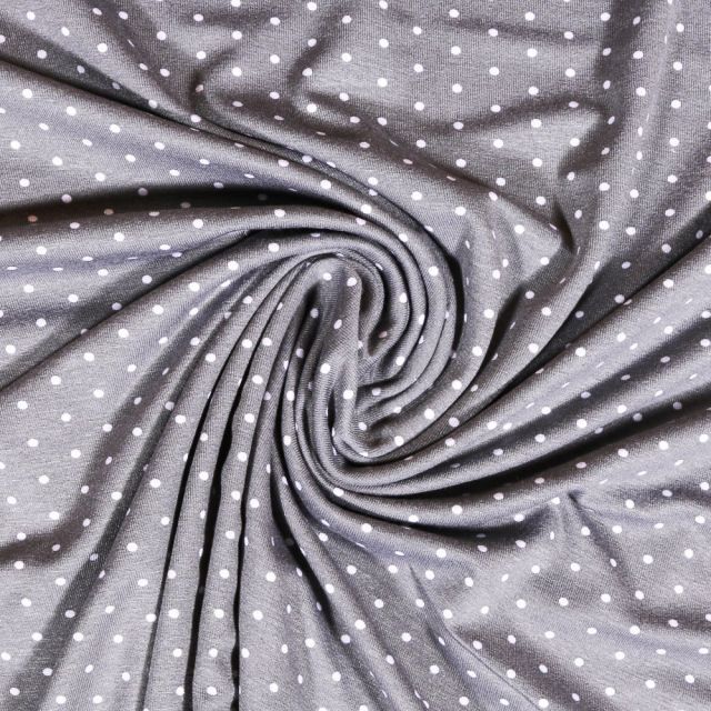 Tissu Jersey Viscose Gris clair Pois 3mm Blanc - Par 10 cm