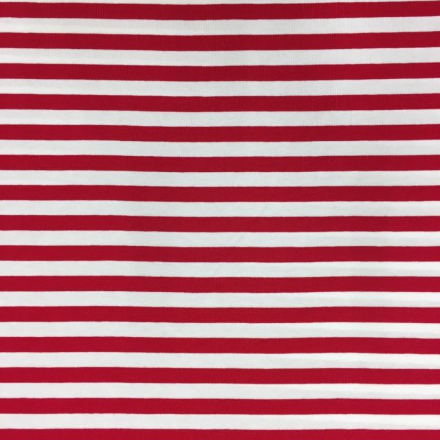 Tissu Jersey Viscose Marinière Rayures 1 cm Rouge et blanc - Par 10 cm