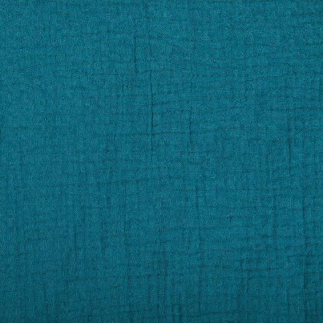 Tissu Double gaze de coton uni Bleu pétrole - Par 10 cm