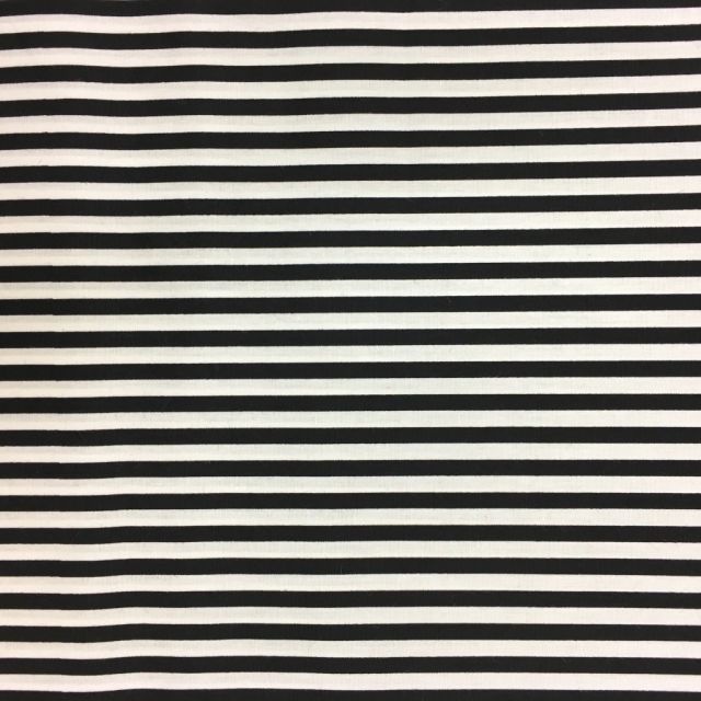 Tissu Coton imprimé marinière Noir et blanc - Par 10 cm