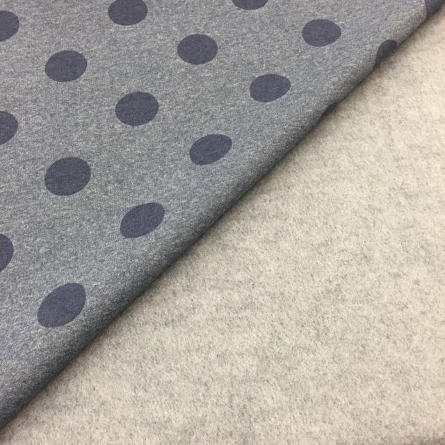 Tissu Sweat Camille Bleu gris Pois Bleu foncé - Par 10 cm
