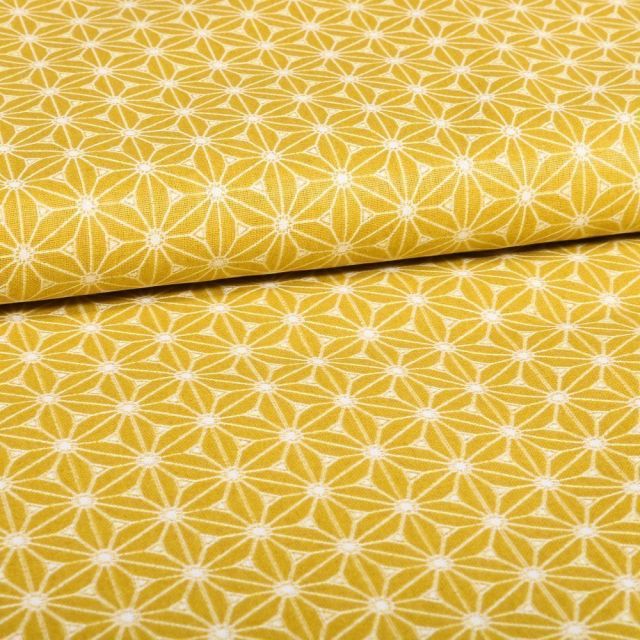 Tissu Coton Imprimé Arty Ambre Formes liées Blanches - Par 10 cm
