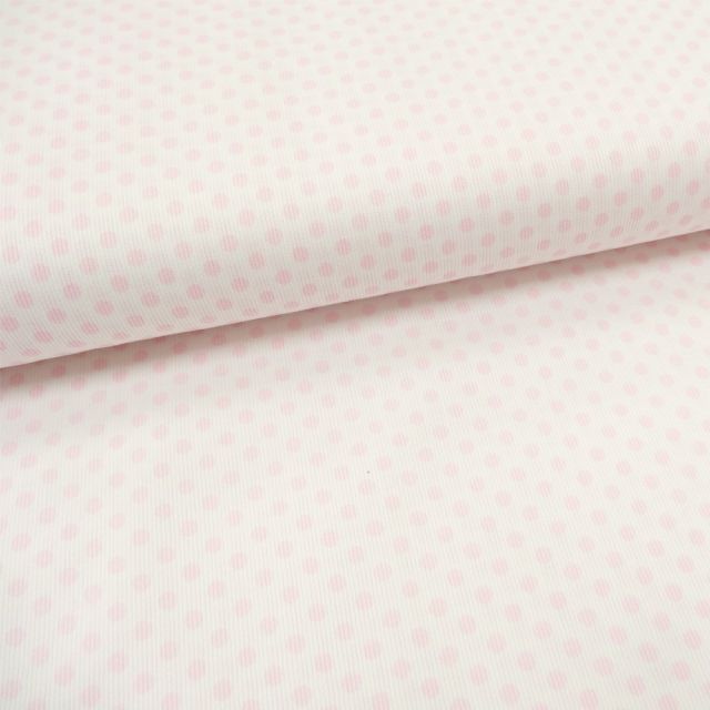Tissu Piqué de coton Blanc Pois Roses 5 mm - Par 10 cm