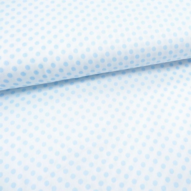 Tissu Piqué de coton Blanc Pois Bleu ciel 5 mm - Par 10 cm