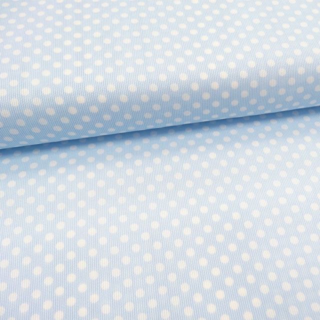 Tissu Piqué de coton Bleu ciel Pois Blancs 5 mm - Par 10 cm