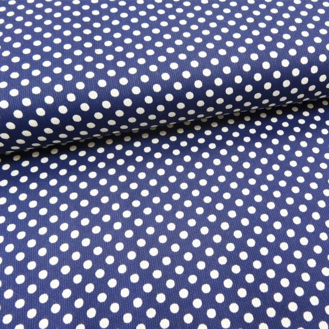 Tissu Piqué de coton Bleu marine Pois Blancs 5 mm - Par 10 cm