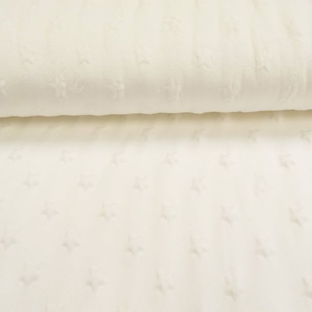 Tissu Minky Ultra doux Etoiles Ecru - Par 10 cm