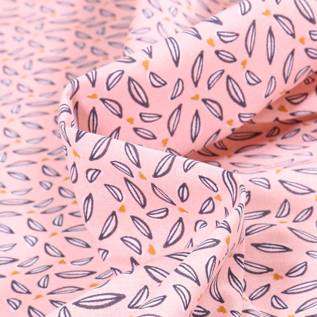 Tissu Coton imprimé Craftine Box Petit feuillage poudré - Par 10 cm