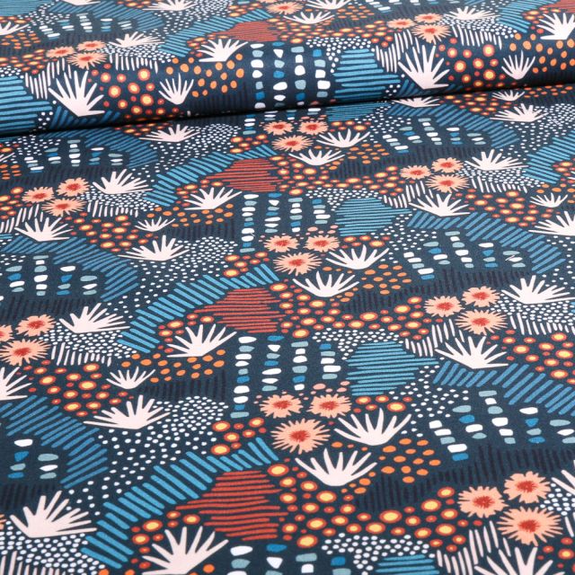 Tissu Coton imprimé Dashwood Studio Week-end Natura sur fond Bleu marine