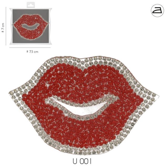 Ecusson Thermocollant Patch Bouche Strass  Rouge- 2 tailles