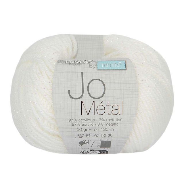 Pelote de fil à tricoter Jo Métal 50g - Blanc