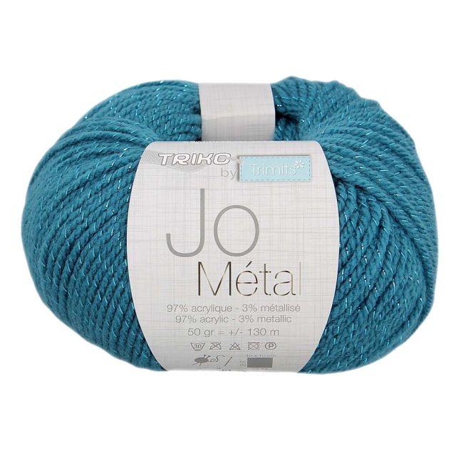 Pelote de fil à tricoter Jo Métal 50g - Bleu pétrole