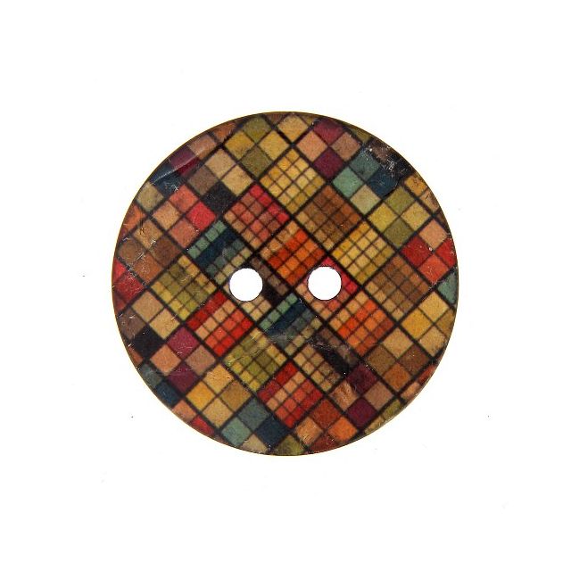 Bouton bois carreaux multicolore 40 mm
