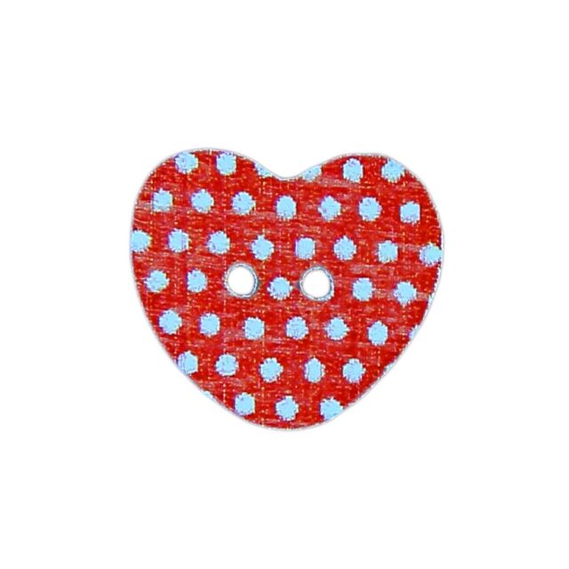 Bouton cœur rouge à pois 14 mm