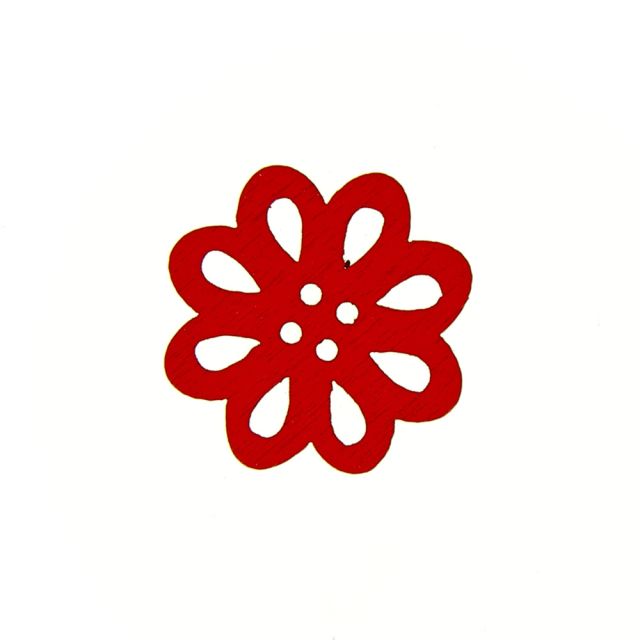 Bouton fleur en bois 20 mm - Rouge