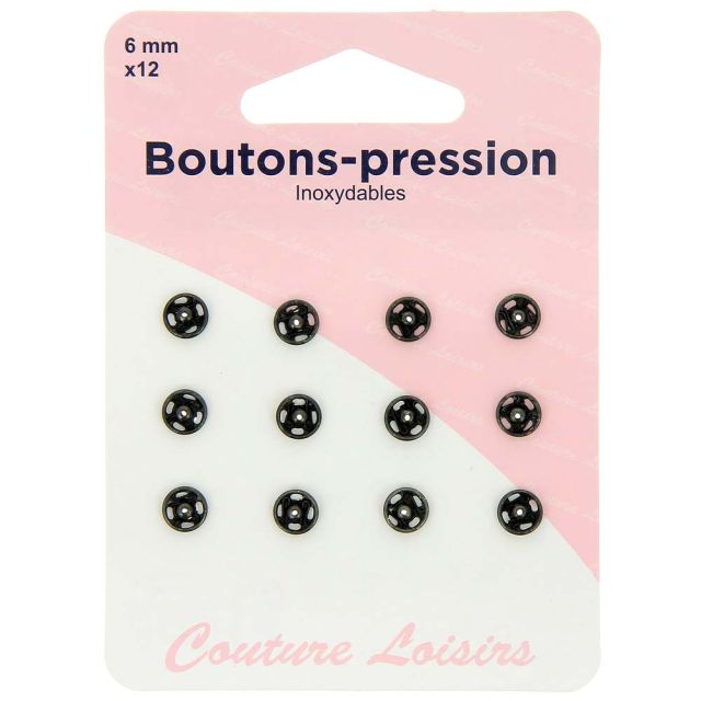 Boutons pression noirs inoxydables - 3 tailles