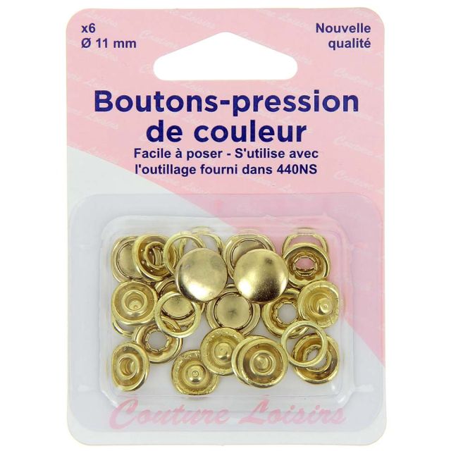 Boutons pressions 11 mm Or x6