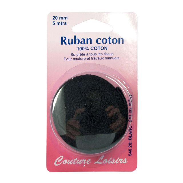 Ruban coton 20 mm - Noir 5 mètres 
