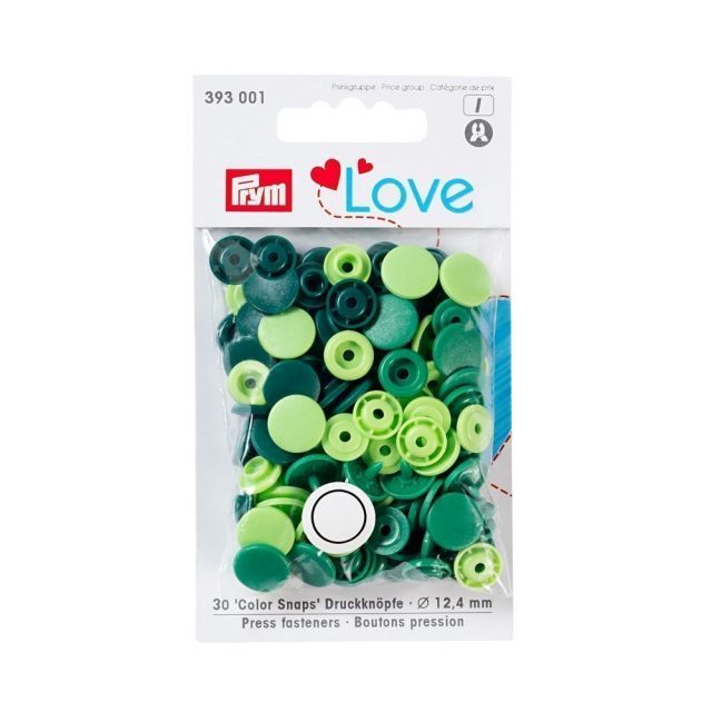 Boutons pression Prym Colors Snaps Love vert - Sachet 30 boutons