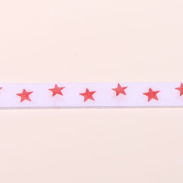 Biais replié 10 mm Etoiles rouges Fond blanc x1m