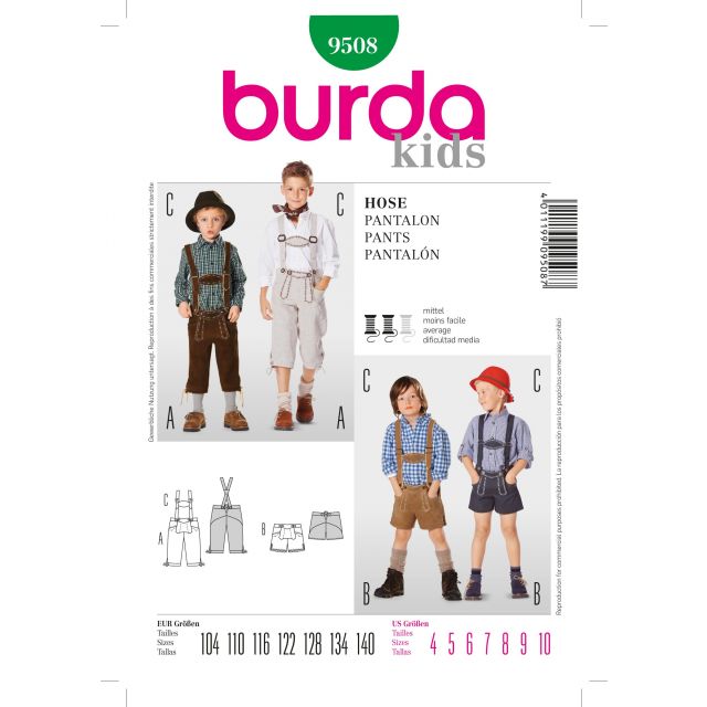 Patron Burda 9508 Pantalon avec bretelles