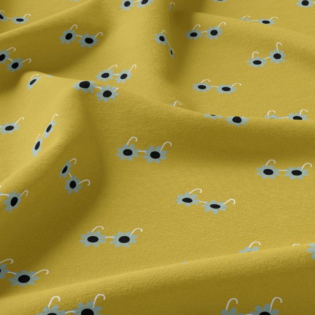 Tissu Coton imprimé Arty Sunny sur fond Moutarde
