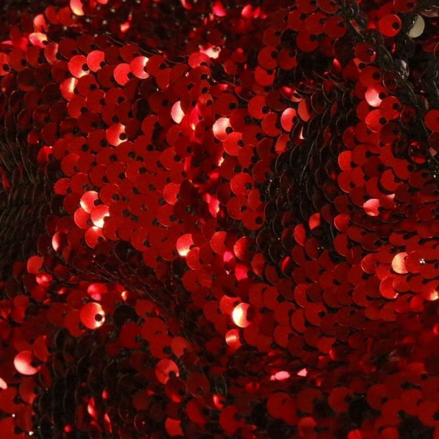 Tissu Sequins réversible argent sur fond Rouge - Par 10 cm