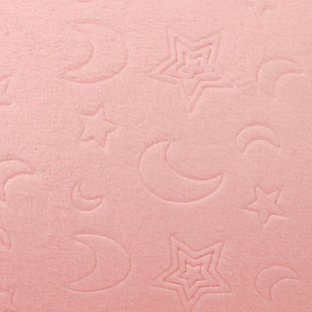 Tissu Doudou Lunes et Etoiles Rose Bébé - Par 10 cm
