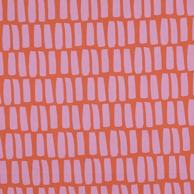 Tissu Coton enduit Traits roses sur fond Orange