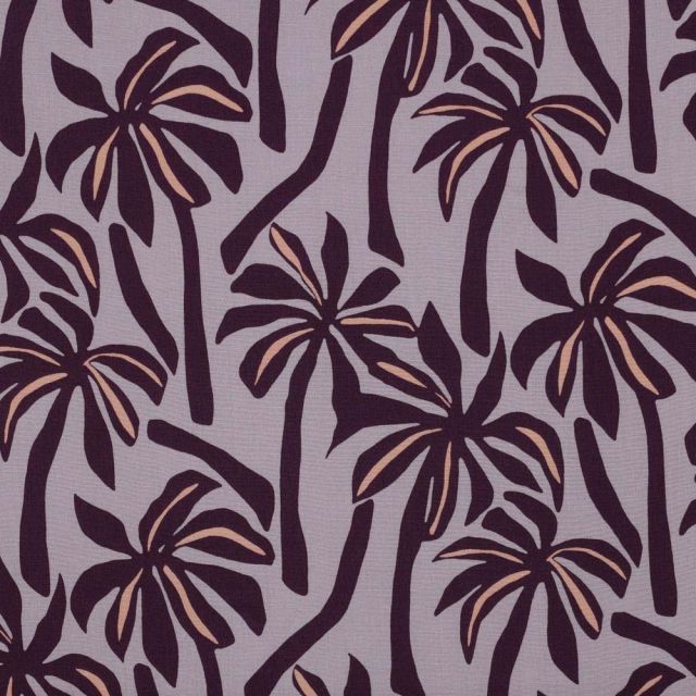 Tissu Viscose légère Palmier violet sur fond Lilas