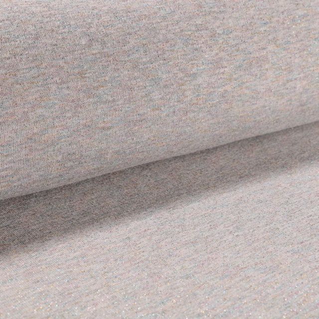 Tissu Sweat Paillettes multicolores sur fond Gris chiné multicolore - Par 10 cm