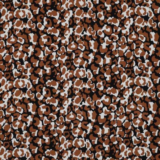 Tissu Viscose légère léopard marron et blanc sur fond Noir