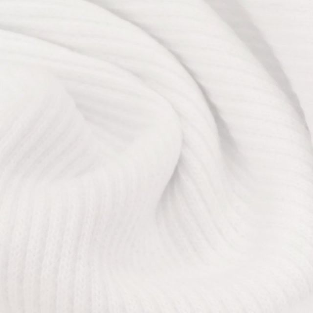 Tissu Bord côte uni Blanc - Par 10 cm