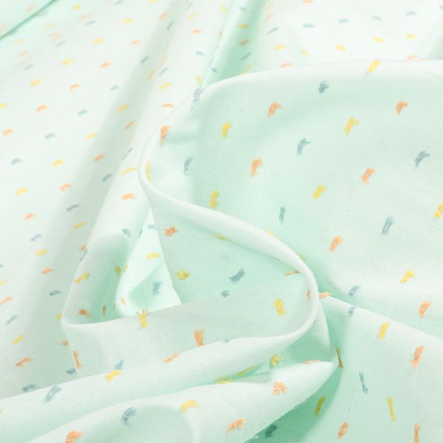 Tissu Coton imprimé LittleBird Pointillés plumetis sur fond Vert menthe