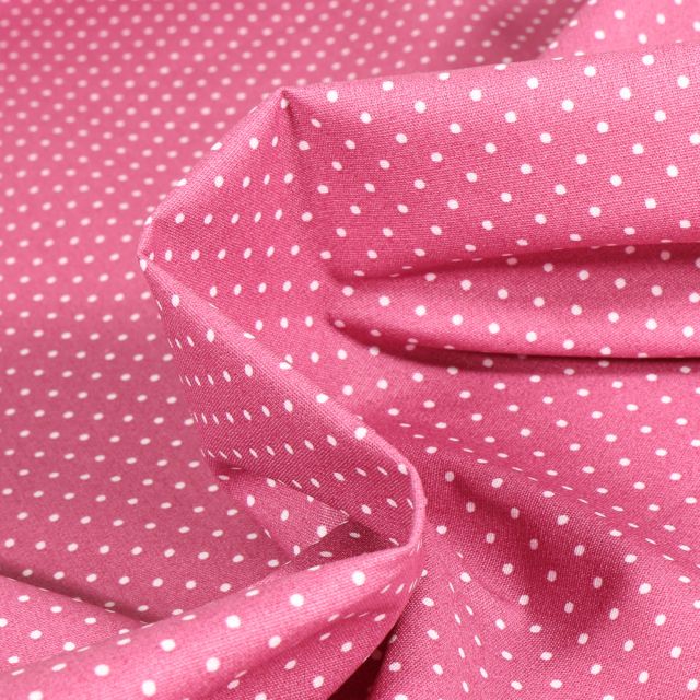 Tissu Coton enduit Little dots sur fond Rose bonbon