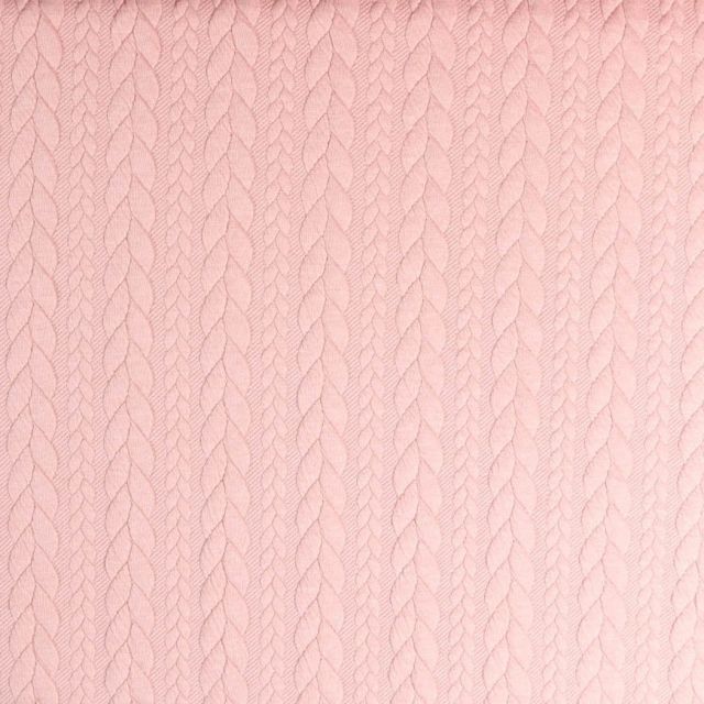 Tissu Sweat  effet Maille tressée Rose pastel - Par 10 cm