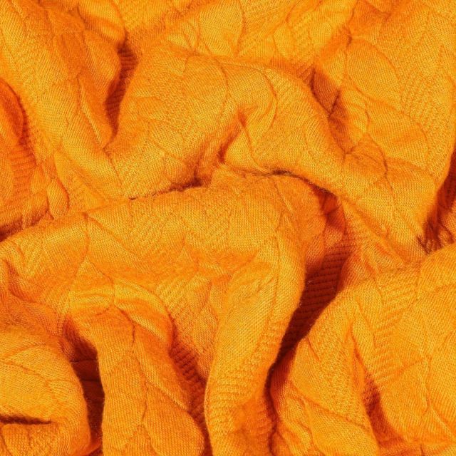 Tissu Sweat  Tresse large sur fond Jaune curry - Par 10 cm