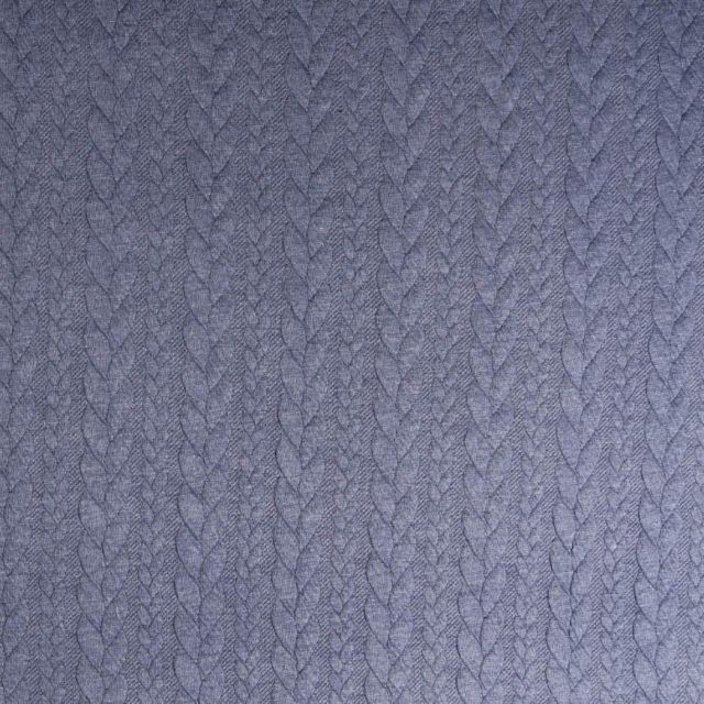 Tissu Sweat  effet Maille tressée Bleu denim - Par 10 cm