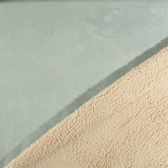 Tissu Suédine épaisse envers Mouton Vert amande - Par 10 cm