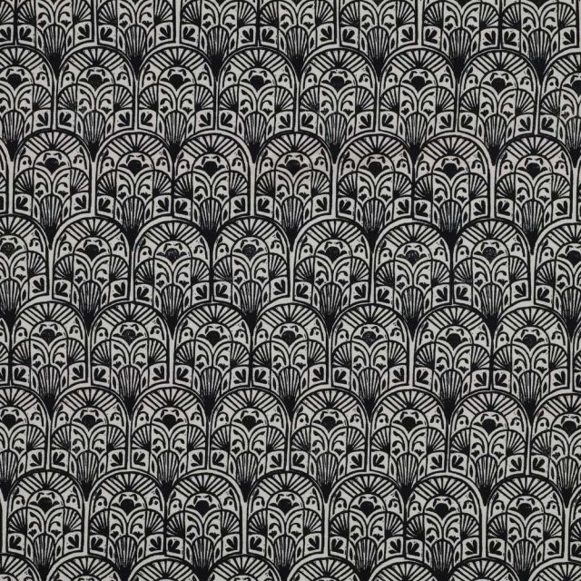 Tissu Toile de Coton Canvas Poppy Arche ethnique Noir sur fond Blanc