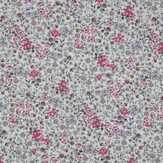 Tissu Popeline de Coton Digital Fleuris Lilou sur fond Blanc