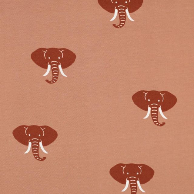 Tissu Jersey Coton Tête d'élephant sur fond Saumon