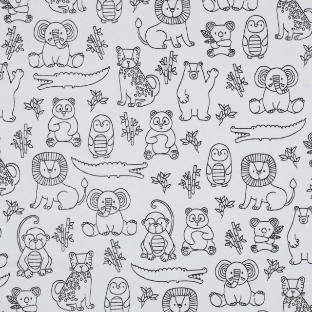 Tissu Jersey Coton à colorier Animals sur fond Blanc