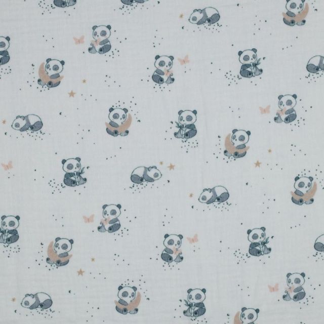 Tissu Popeline de Coton Baby Panda sur fond Blanc