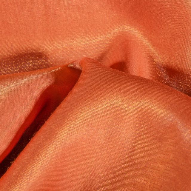 Tissu Taffetas d'habillement Reflets Or sur fond Orange - Par 10 cm
