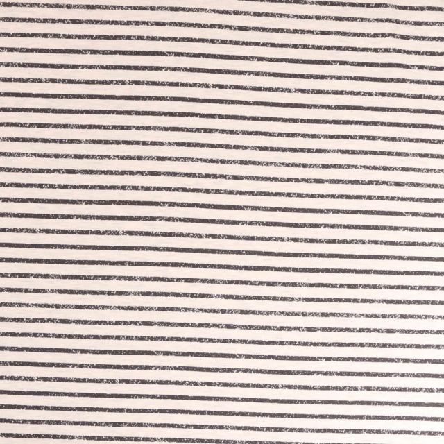 Tissu Jersey Coton rayures chiné Noir sur fond Ecru chiné - Par 10 cm