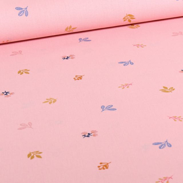 Tissu Coton imprimé Bio LittleBird Mini Fleurs sur fond Rose